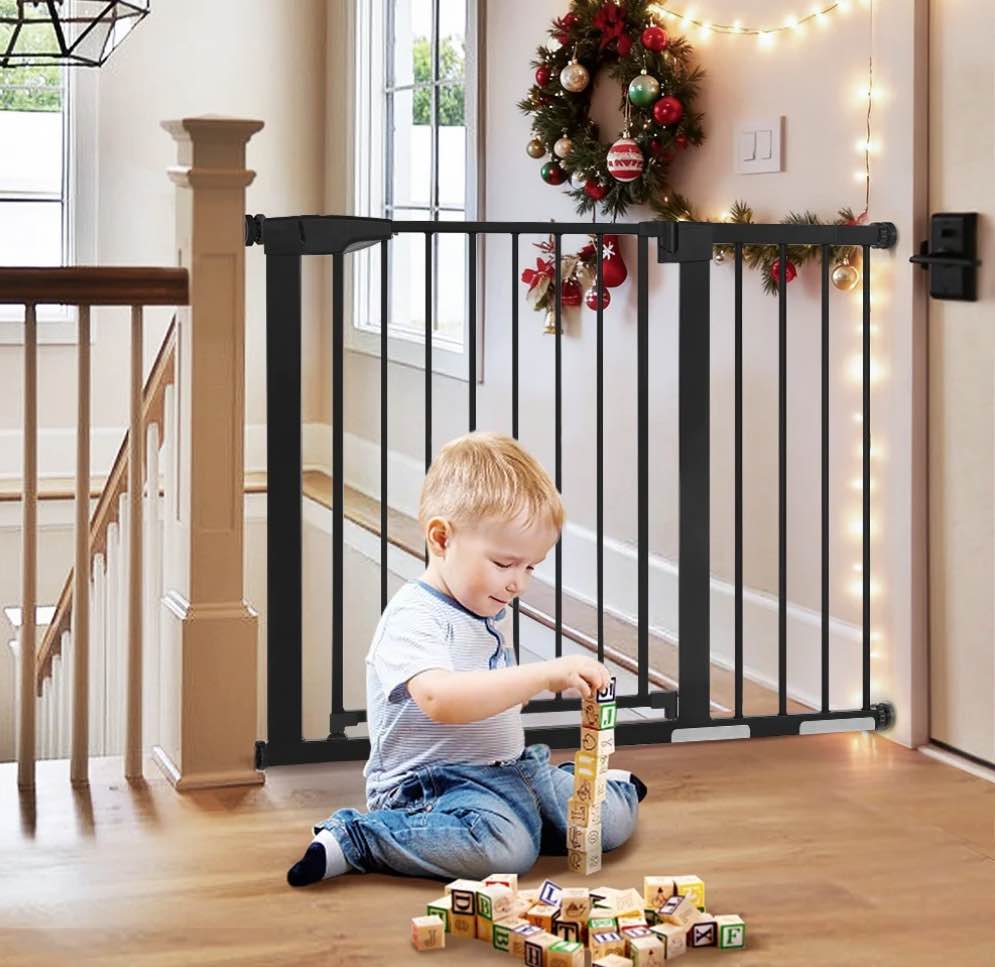 29.5"-43.3" Extra Wide Safety Baby Gate for Stairs Doorways, Top of Stairs, Black