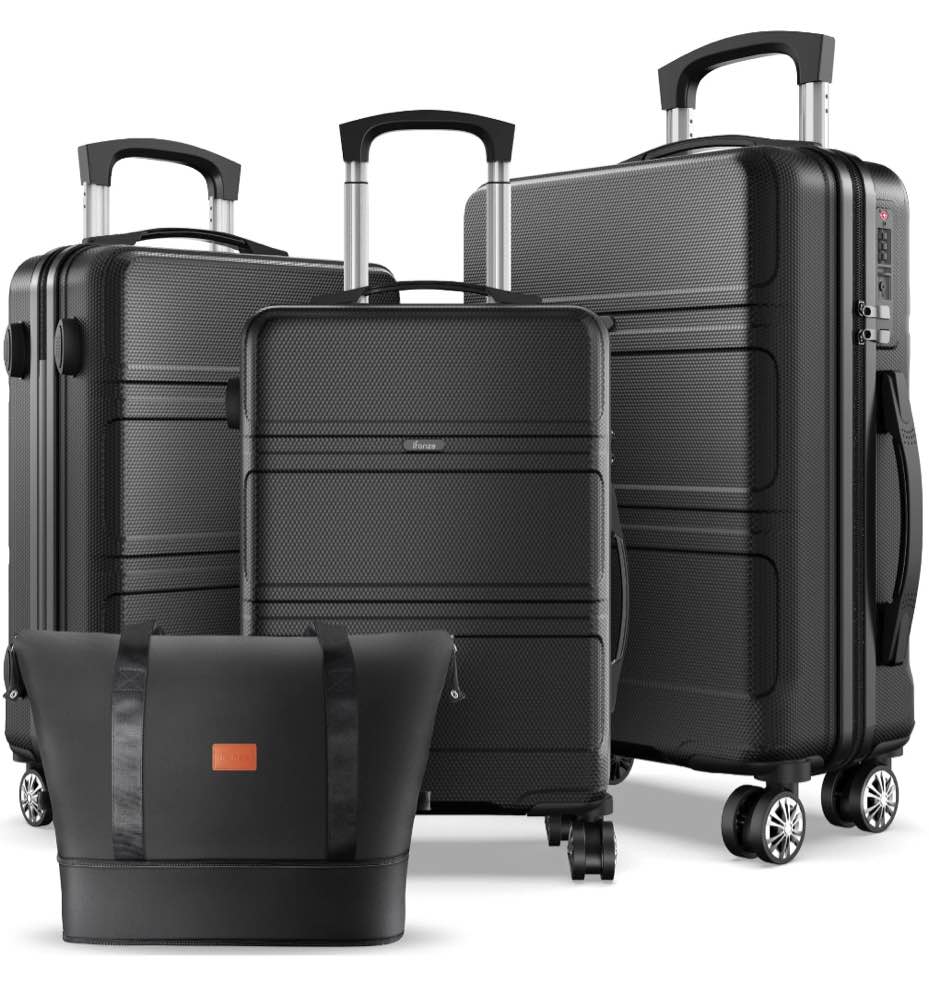 4 Piece Hardshell Luggage Sets, 3 Set Hardside Lightweight Suitcase with Duffel Bag Carry on Travel Luggage with TSA Lock Spinner Wheels, 20in24in28in, Black