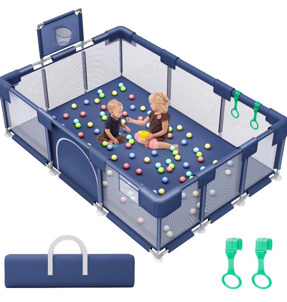 babyeap Baby Playpen,73 Inch Extra Large Baby Playard,Playpen for Babies and Toddlers With Basketball Hoop,Children Kids Play Fence for Indoors Outdoors,Blue