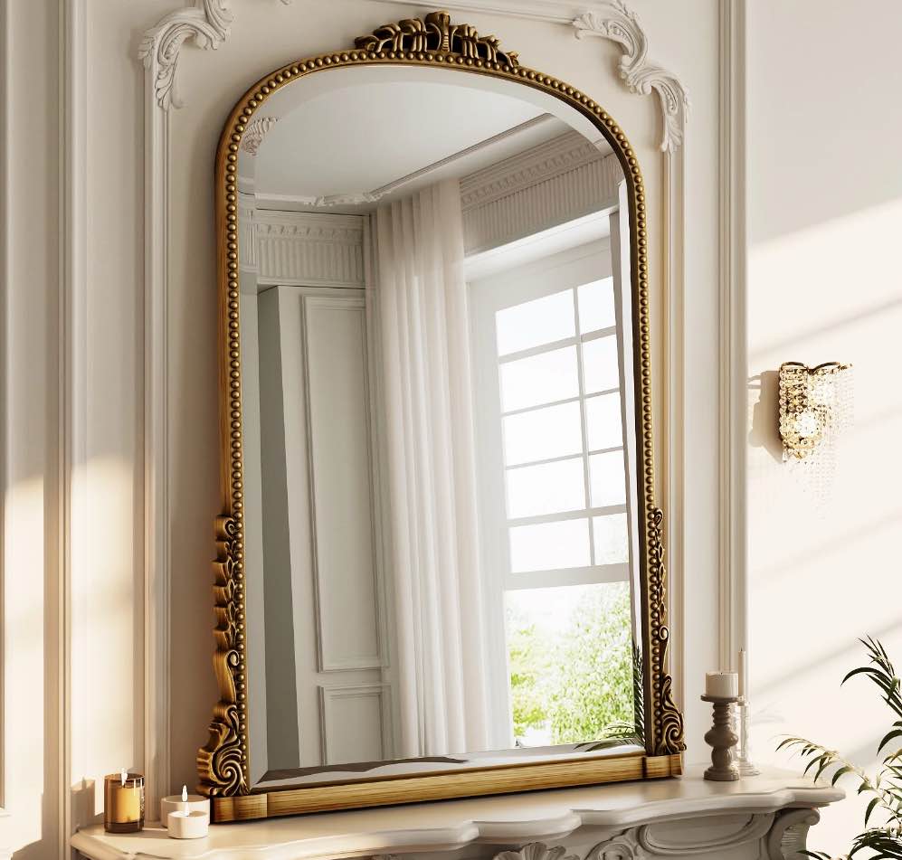 BEAUTYPEAK 40"x 28" Arched Vanity Mirror Decor Wall Mirror for Bathroom,Antique Gold