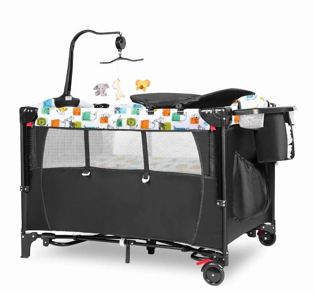 CIESMSI Baby Bedside Bassinet w/Changing Table,5-in-1 Portable Playard Nursery Center Newborn to Toddler Pack n Play Cribs