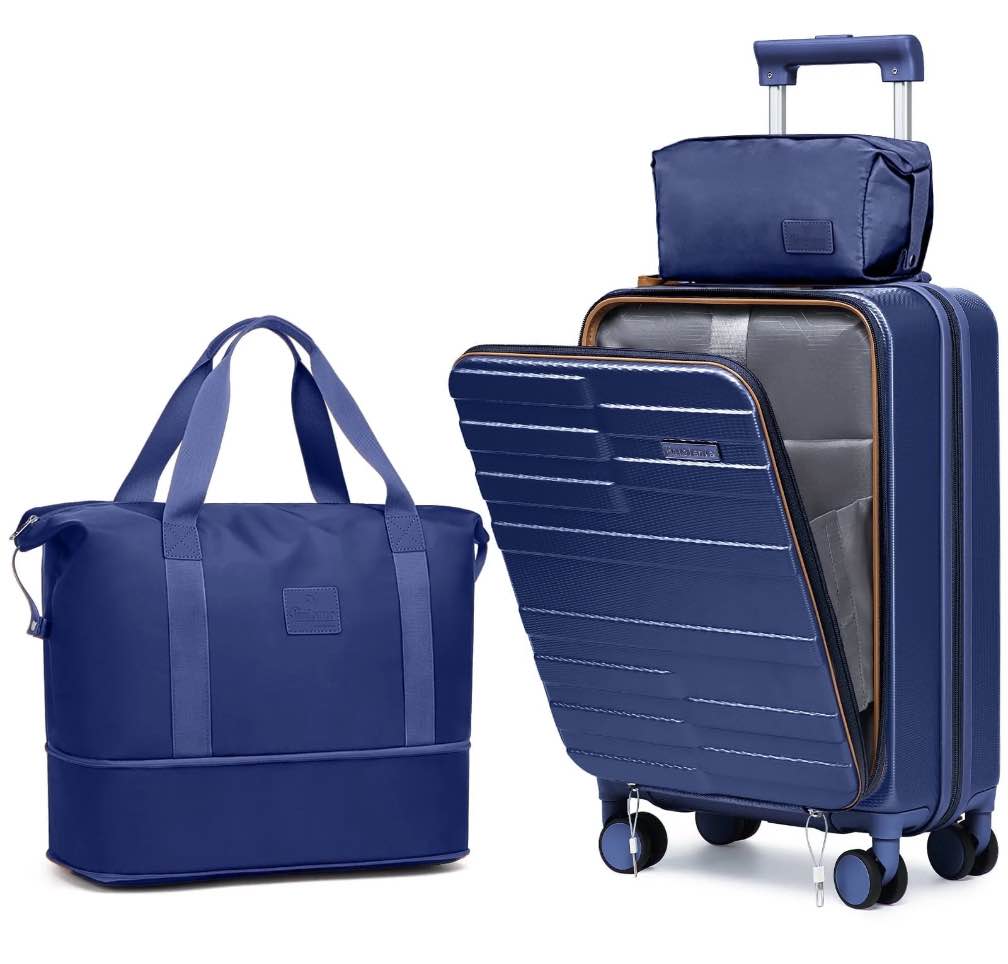 Joyway 3-Piece Front Opening Cover Carry-on Luggage Side Hooks TSA Lock Spinner Wheels YKK Zippers