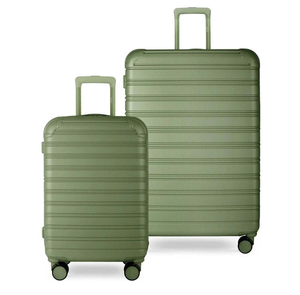 iFLY Hardside Fibertech 3.0 Matte 2 Piece Set, 20" Carry-on and 28" Checked Luggage, Olive