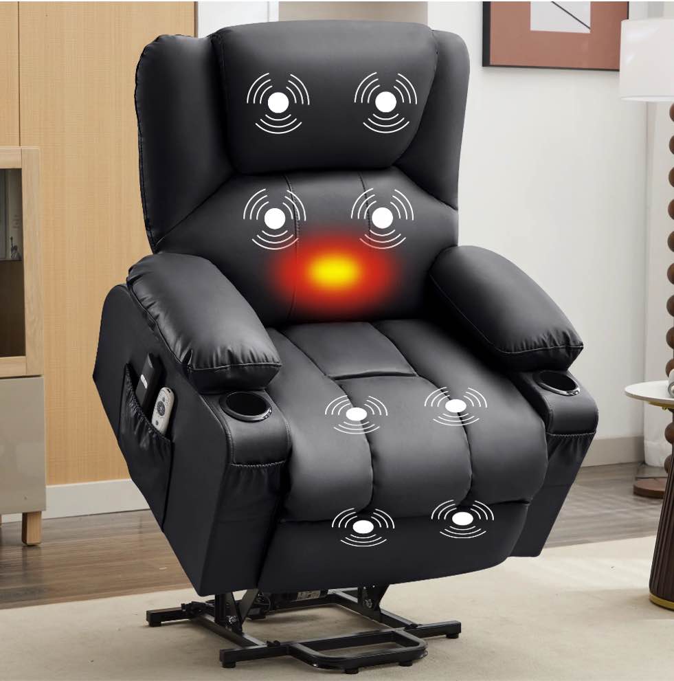 JONPONY Power Lift Recliner Chair Recliners for Elderly with Heat and Massage Recliner Chair for Living Room with Infinite Position and Side Pocket,USB Charge Port,Black