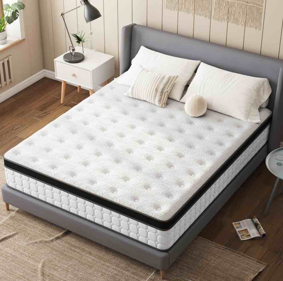 Tvdfgts 12 inch Queen Mattress, Cooling Gel Memory Foam Mattress in a Box, Individual Pocket Spring Hybrid Mattress with Pressure Relief & Motion Isolation, Soft and Comfort, Medium-Firm, CertiPUR-US