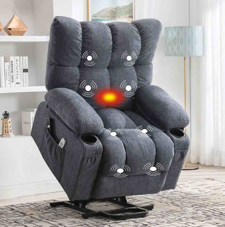 JONPONY Power Lift Recliner Chair for Elderly with Heat and Vibration Massage Recliner Chair with USB Charge Port for Living Room- Infinite Position, Side Pocket,Blue