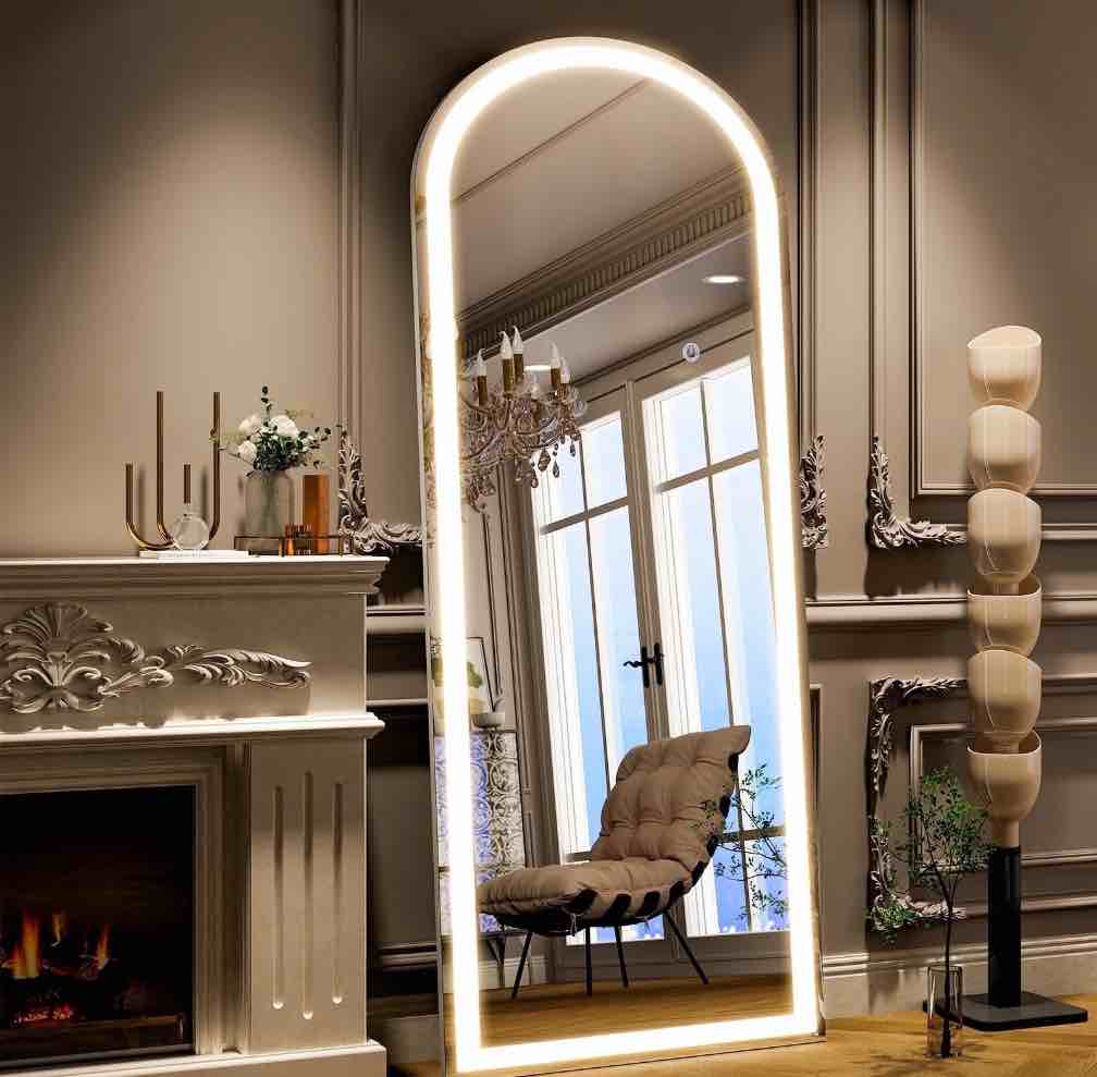 BEAUTYPEAK 68" x 26" LED Arched Full Length Mirror Standing Floor Mirror,White
