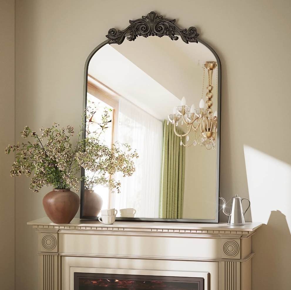 BEAUTYPEAK 38"x 24" Wall Decor Mirror Arched Metal Vintage Bathroom Mirror,Black