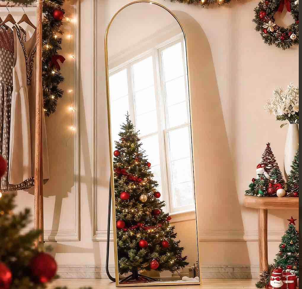 BEAUTYPEAK 59"x 16" Full Length Mirror Arched Standing Floor Mirror Full Body Mirror,Gold