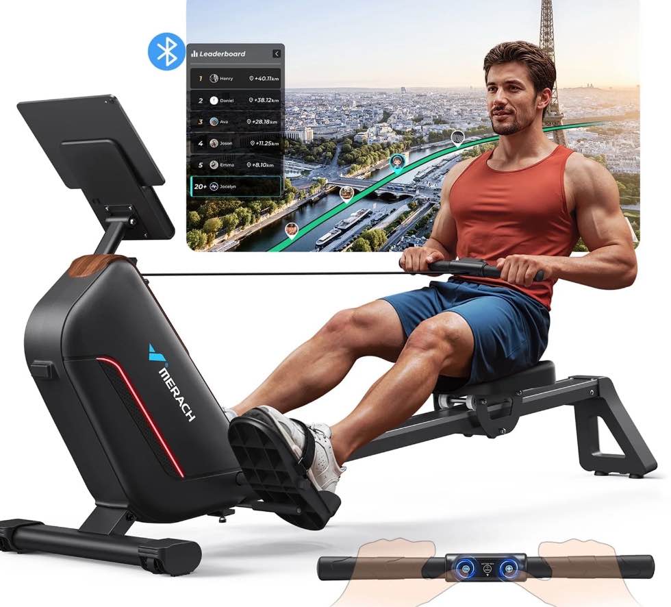 MERACH Rowing Machines for Home, Quiet Row Machine with 51.2" Extended Rail, 16-Level Powerful Magnetic Rower and 350 LBS Weight Capacity