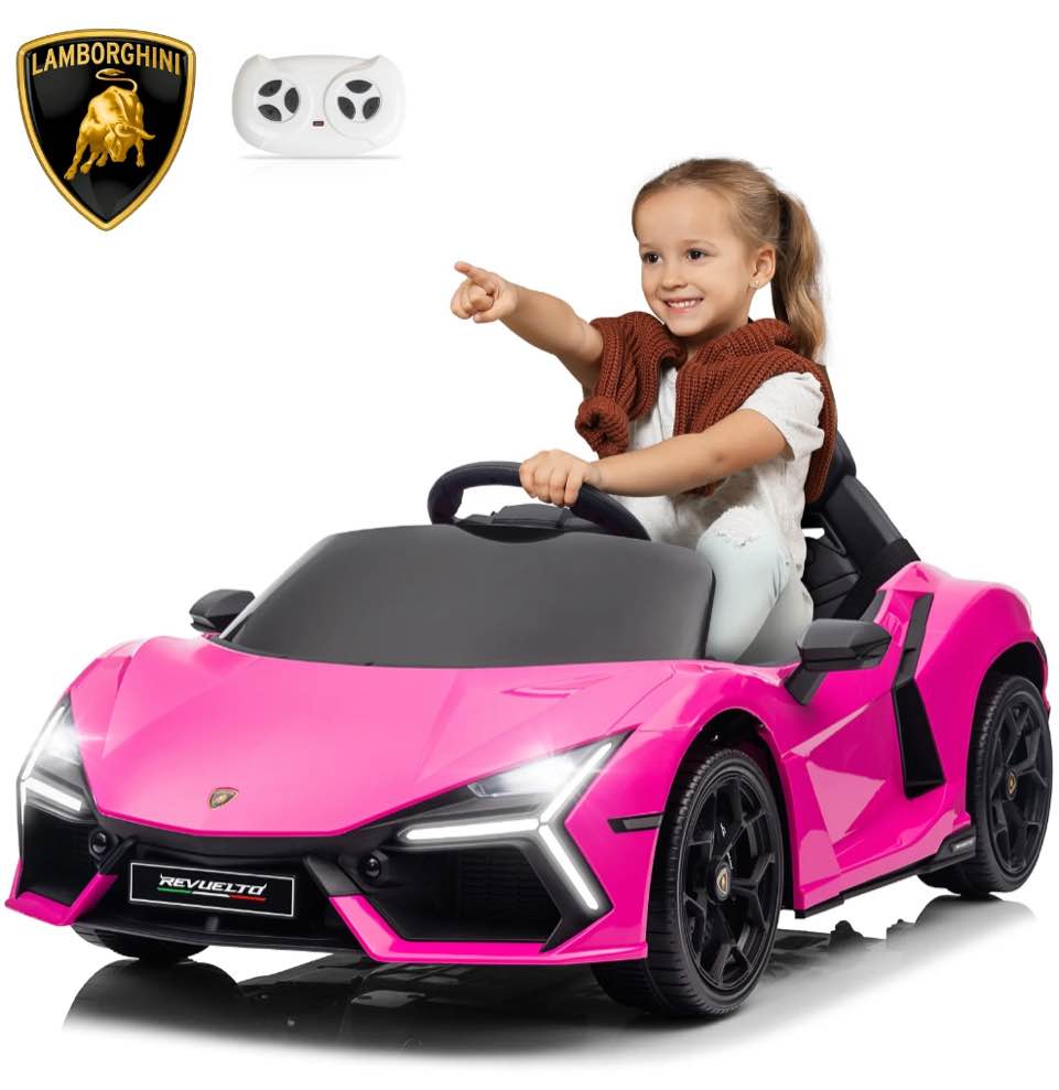 UBesGoo 12V Powered Ride on Car, Licensed Lamborghini Revuelto Electric Ride on Toys for Toddlers Kids, Remote Control, Pink
