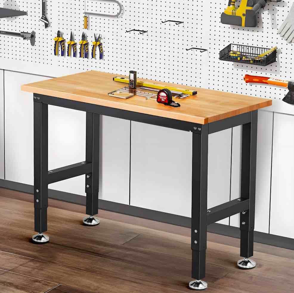 Workbench for Garage,ENJOYWOOD Heavy Duty 41 inch Wood Work Bench,Rubber Wood Tabletop 2000 LBS Load Bearing Workstation Garage Desk Table Work Table