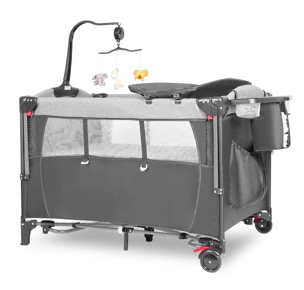 CIESMSI Baby Bedside Bassinet w/Changing Table,5-in-1 Portable Playard Nursery Center Newborn to Toddler Pack n Play Cribs