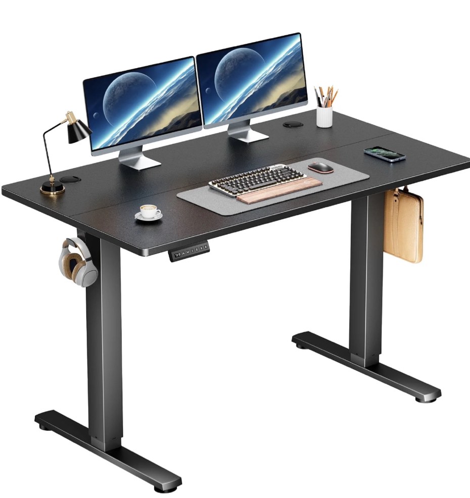 edx Electric Standing Desk, Height Adjustable Desk, 48 x 24 Inches Ergonomic Stand up Desk with Memory Preset and T-Shaped Metal Bracket for Home Office