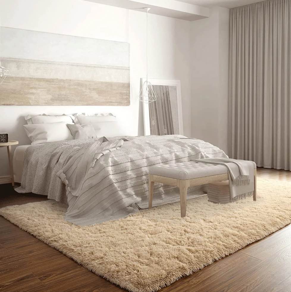 Sanmadrola Area Rug for Bedroom 6.5 X8.2  Fluffy Shag Rug for Living Room Furry Carpet for Kids Room Shaggy Throw Rug for Nursery Room Fuzzy Plush Rug Khaki Carpet Rectangle Cute Room Decor for Baby