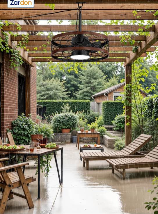 Zardon 20in Outdoor Ceiling Fans with Light and Remote Control, Gazebo Ceiling Fan with Corded for Plug in, Waterproof for Pergola, Canopy, Patios