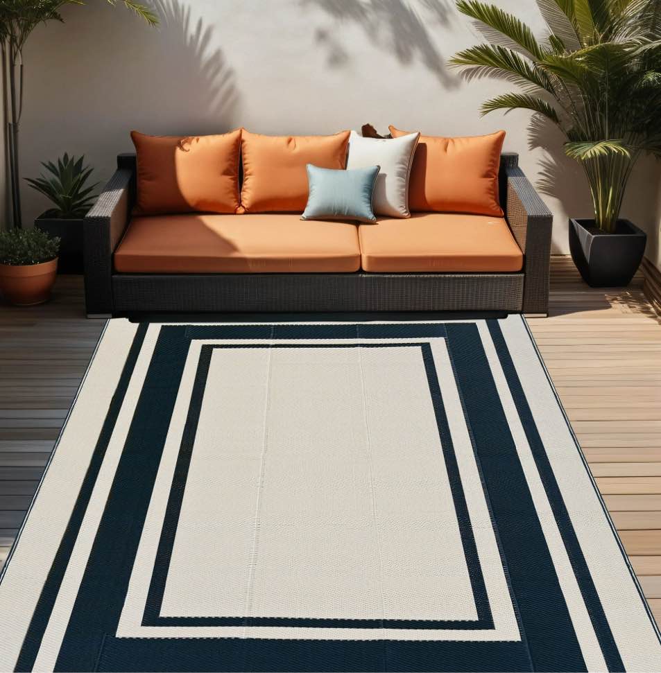 Outdoor Plastic Waterproof Rug 8 x 10  for Patio  Porch  Deck  Backyard  Balcony  Reversible  Geometric