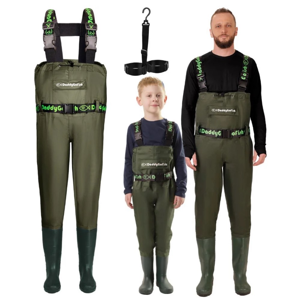 DaddyGoFish Chest Waders for Kids and Adults, Fishing and Hunting Waders with a Pocket and a Wader Hanger
