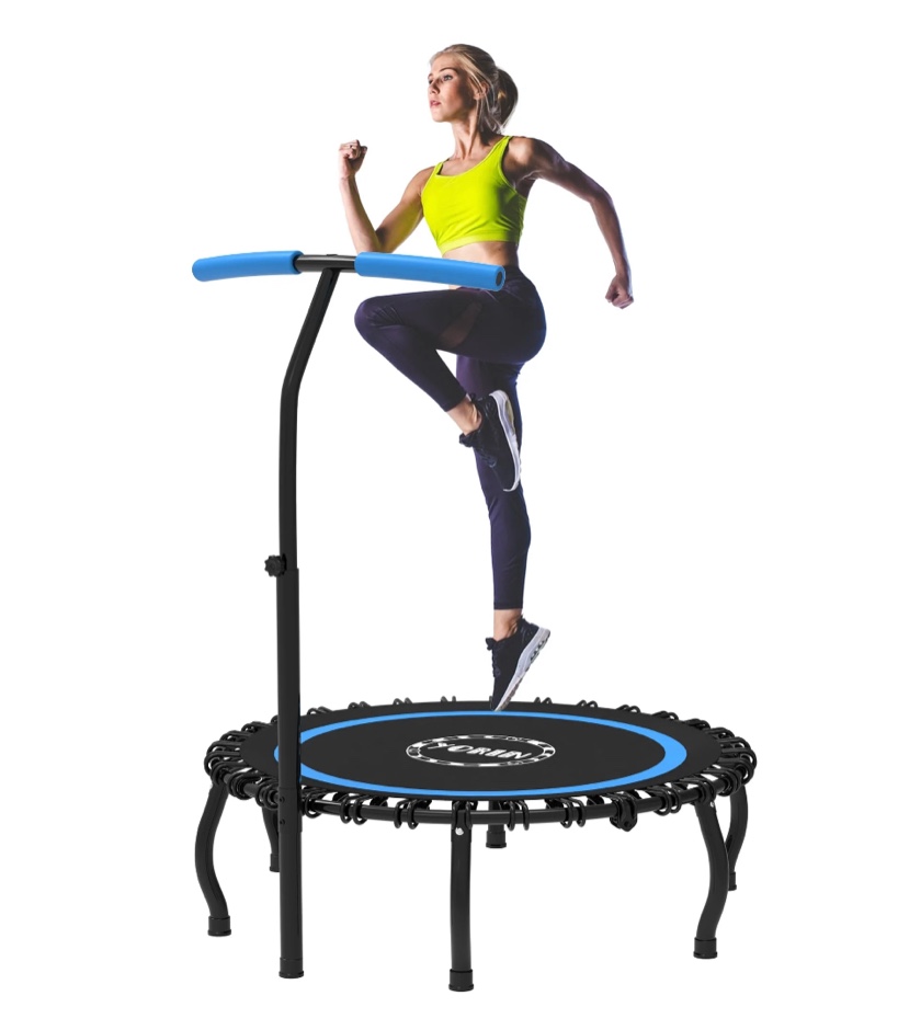 YORIN Rebounder Foldable Trampoline for Adults, 330LBS Fitness Indoor Trampoline, 40" 48" 50" Mini Exercise Trampoline with Bungees, 3 Level Adjustable Foam Handle Bar, Stable Quiet Small Trampoline
