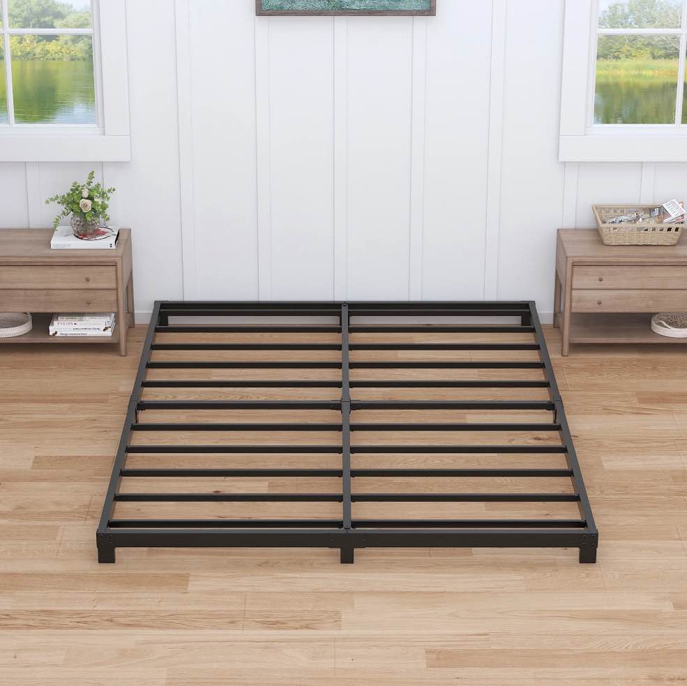 Maenizi 4 Inch Bed Frame King Size Low Profile, King Bed Frame No Box Spring Needed, Heavy Duty Metal, Easy Assembly, Black
