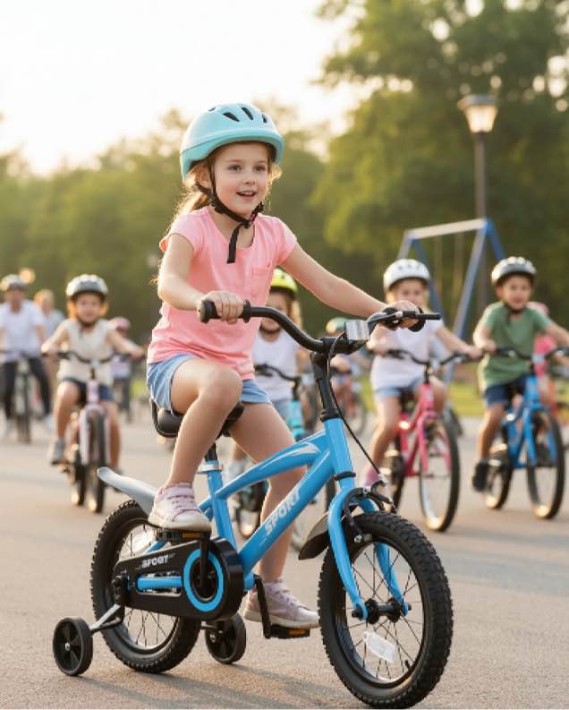 Naipo  14 Inch Kids Bike Girls and Boys Blue Bike with Removable Training Wheels