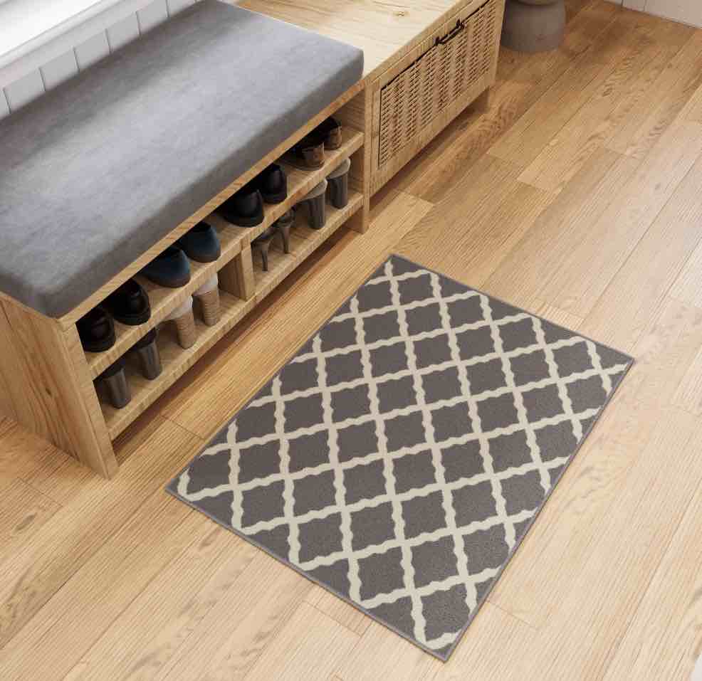 Ottomanson Washable Non-Slip Rubberback Moroccan Trellis 2x3 Area Rug For Entryway  2 3  x 3   Gray