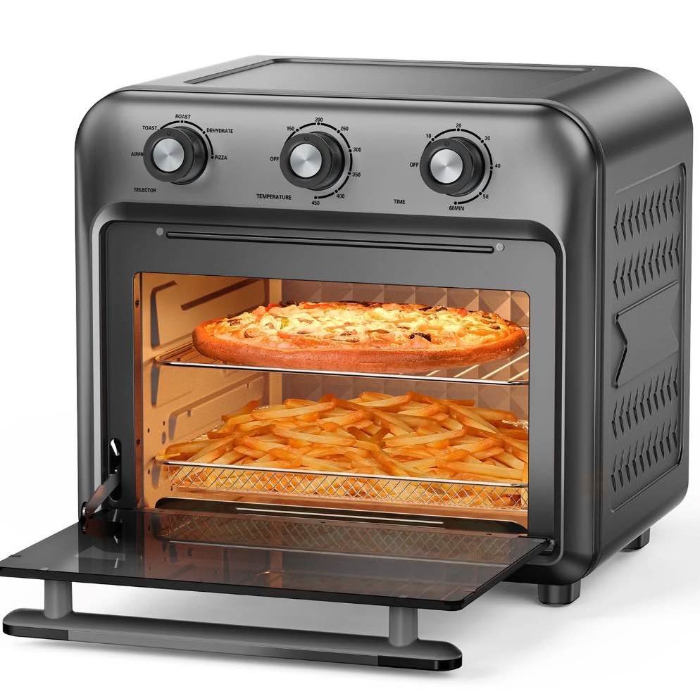 19QT Air Fryer Toaster Oven with Convection, 5-in-1 Countertop Cooker, Visible Window, Oil Free, 1500W, Black