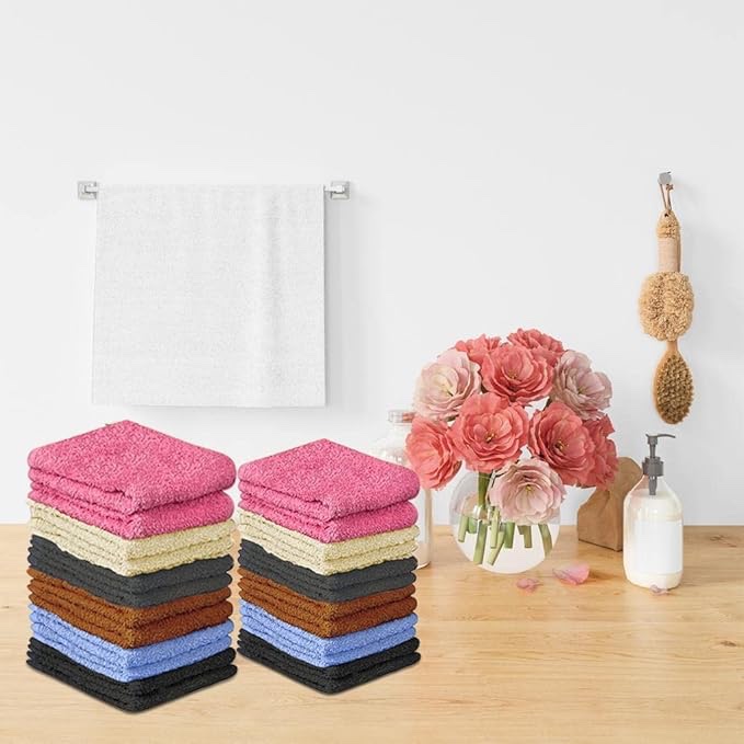 ECO Towels - 24 Pack Soft Washcloths, 100% Natural Cotton, 12x12 Inch Face Towels for Bathroom, Spa, Gym & Hotel Use, Highly Absorbent & Quick Dry, Reusable Cleaning Cloths for Home.