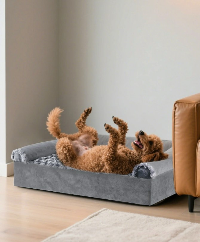 Tolobeve Orthopedic Dog Beds Medium Large Sized Dog, Waterproof Memory Foam Pet Bed with Sides, Non-Slip Bottom Pet Bed with Washable Removable Cover, Grey