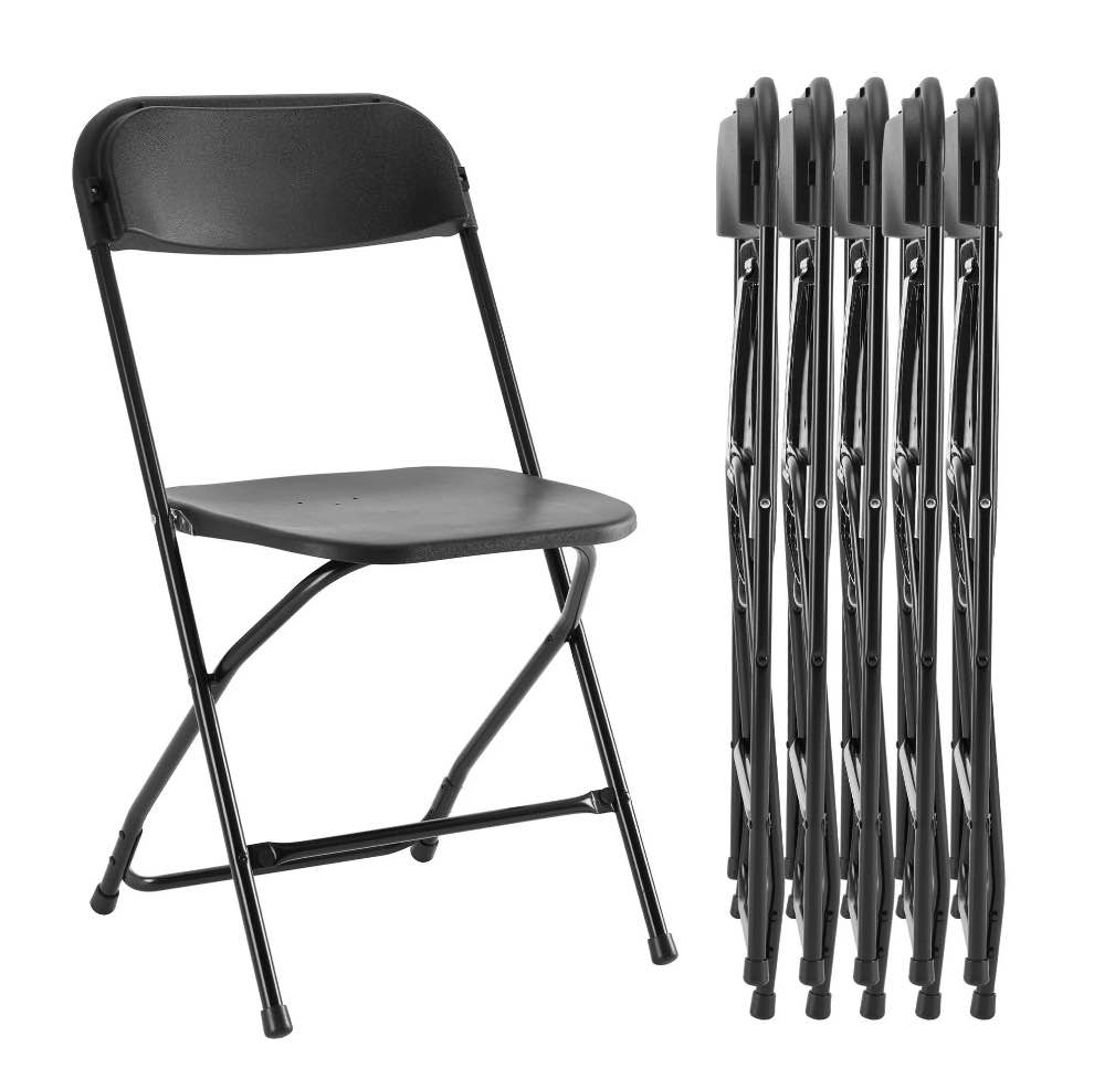 edx 6-Pack Folding Chair, Indoor Portable, Stackable for Events, Offices, Weddings and Restaurants, Black