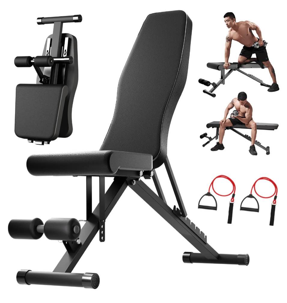 RICAN Weight Bench, Foldable 8-in-1 Workout Bench for Full Body Exercise, 1000lb Max Load, Adjustable Fitness Bench for Home Gym Strength Training