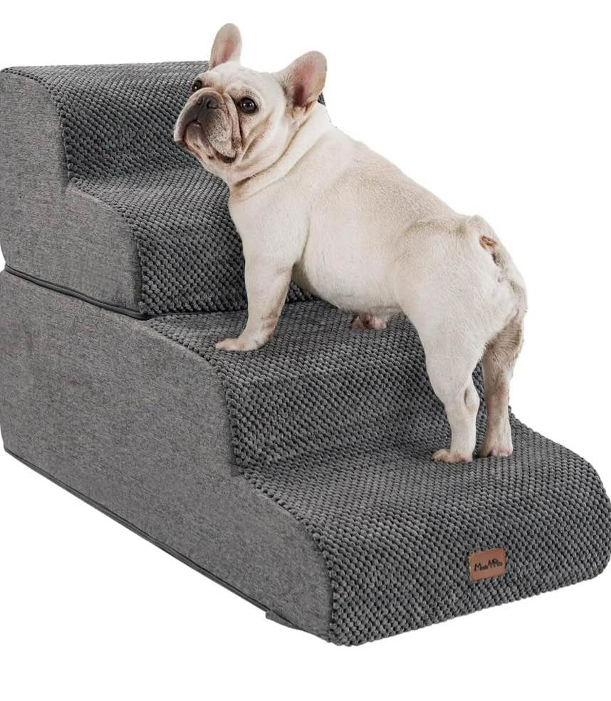Made4Pets Dog Stairs Ramp for Bed, 4-Step Dog Steps for High Bed Couch Sofa Climbing, Gray