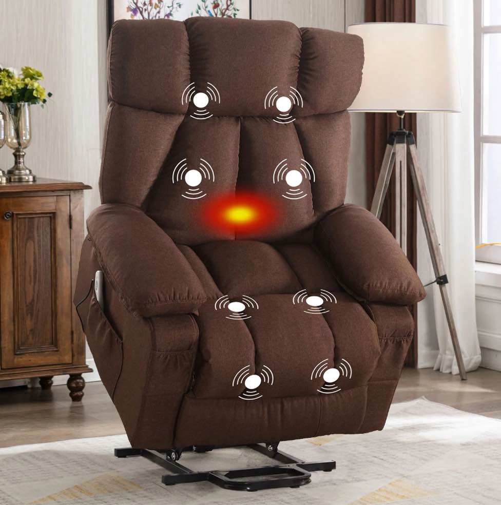 JONPONY Power Lift Recliner Chair Recliners for Elderly with Heat and Massage Recliner Chair for Living Room with Infinite Position and Side Pocket,USB Charge Port,Brown