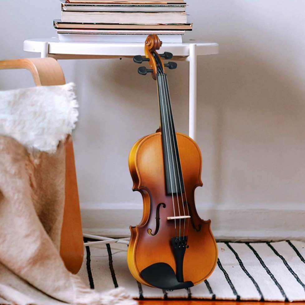 ADM Violin 4/4 Full Size, Adults Violin Beginner Set with Fingerboard Sticker, Shoulder Rest and Tuner
