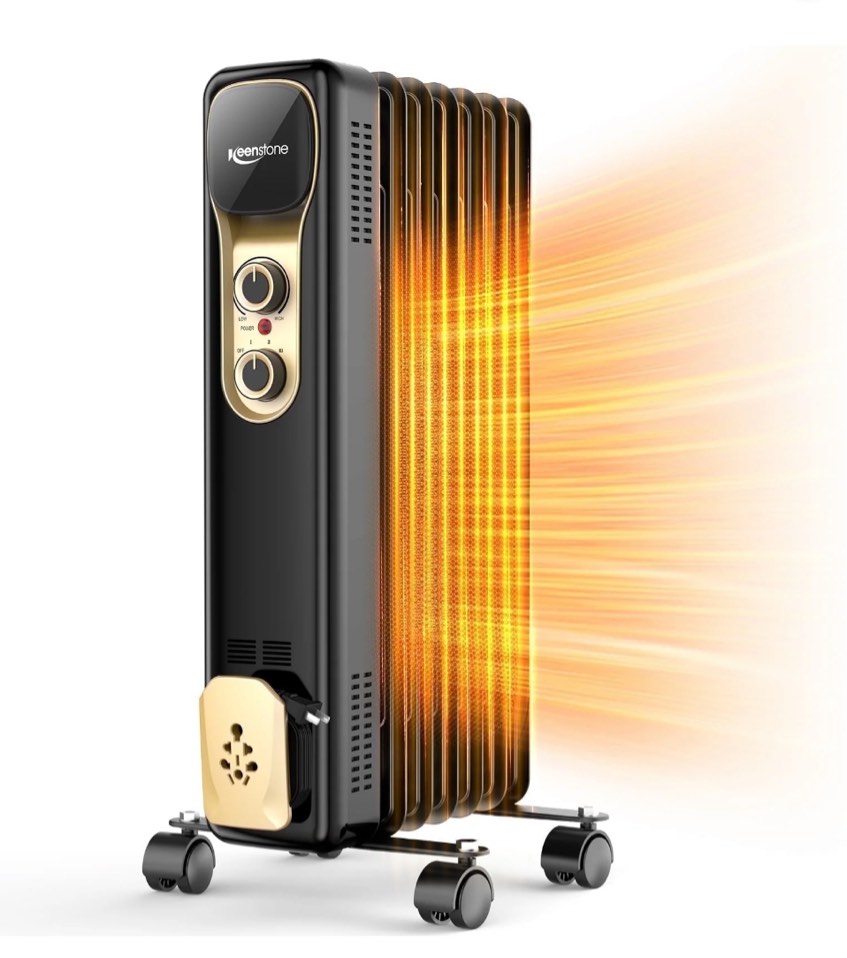 VECUKTY Oil Filled Radiator Heater, 1500W Portable Electric Space Heater, Adjustable Thermostat, 3 Heat Settings,Tip Overheat Protection Quiet Working, Black