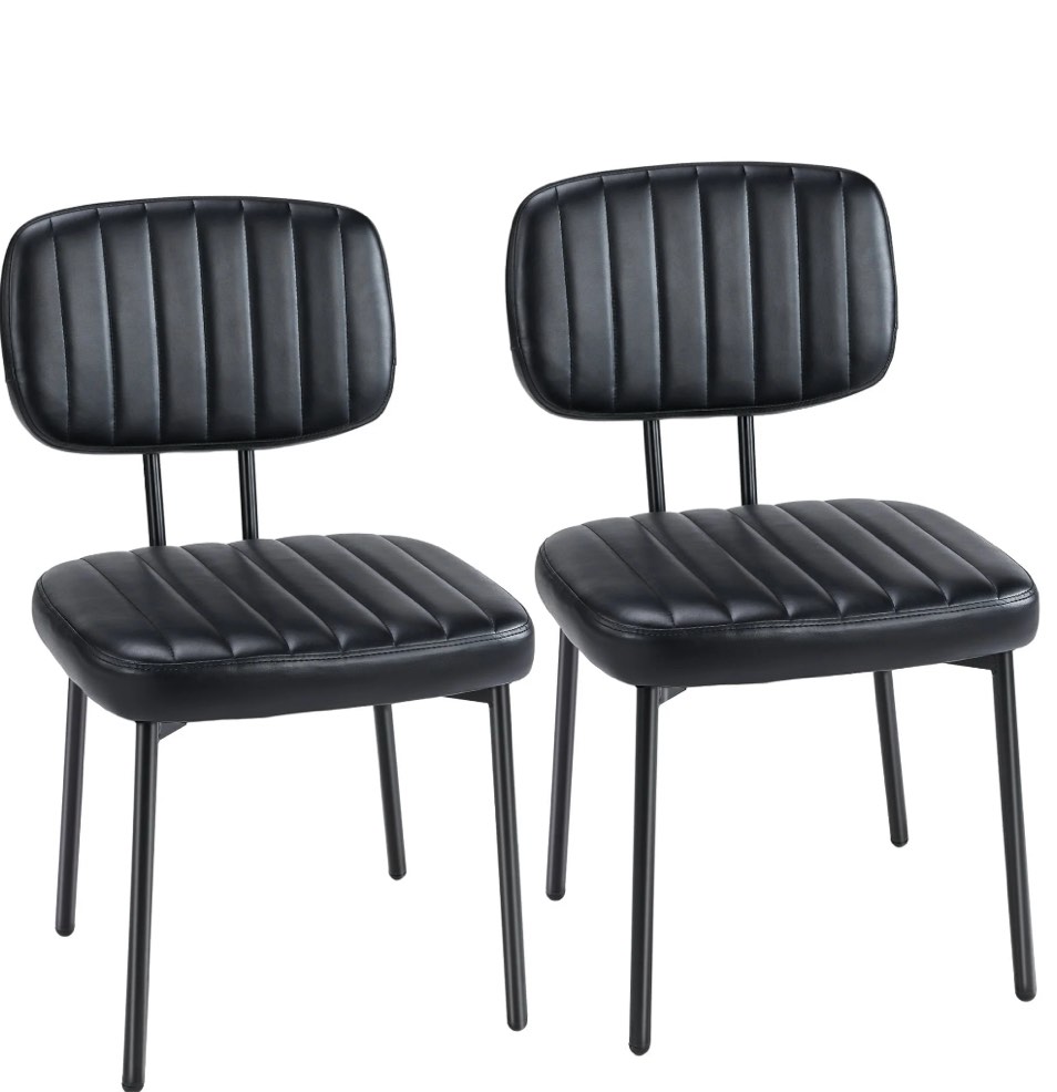 edx Dining Chairs Set of 2, Mid Century Modern Kitchen Chairs with Faux Leather for Kitchen, Living Room, Black
