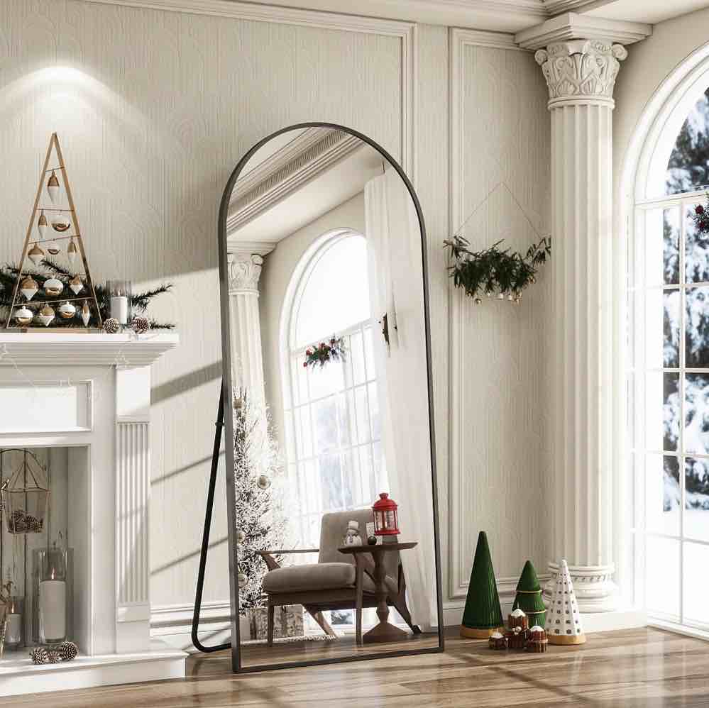 BEAUTYPEAK 71"x 26" Oversized Full Length Mirror Arch Standing Floor Mirror Full Body Mirror, Black