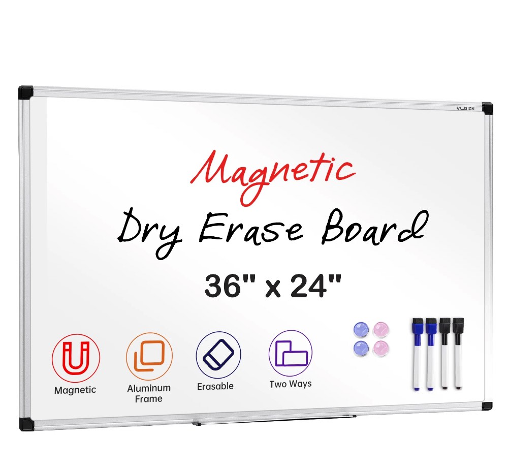 VUSIGN Magnetic Dry Erase Whiteboard, 36 X 24 Inches, Wall Mounted with Pen Tray, Silver Aluminium Frame