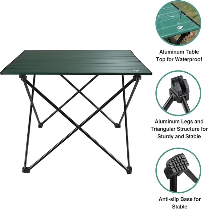 VILLEY Folding Camping Square Table with Carry Bag, Lightweight Aluminum Adjustable Square Table for