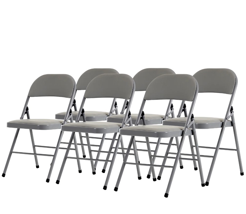UBesGoo Set of 6 Padded Folding Chair Portable Dining Chairs Heavy Duty Party Chairs with Metal Frame Gray