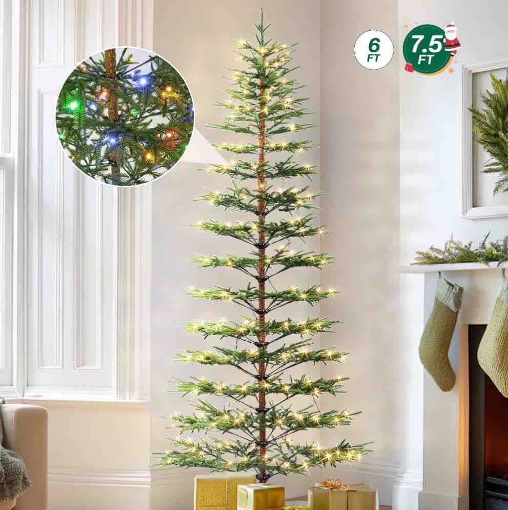 Firstness Sparse Christmas Tree, 6FT Prelit Artificial Christmas Tree with 400 Colorful Lights & 11 Modes, 410 Branch Tips, PE Material Easy Assembly, Xmas Tree for Home Office Shop Holiday Decor