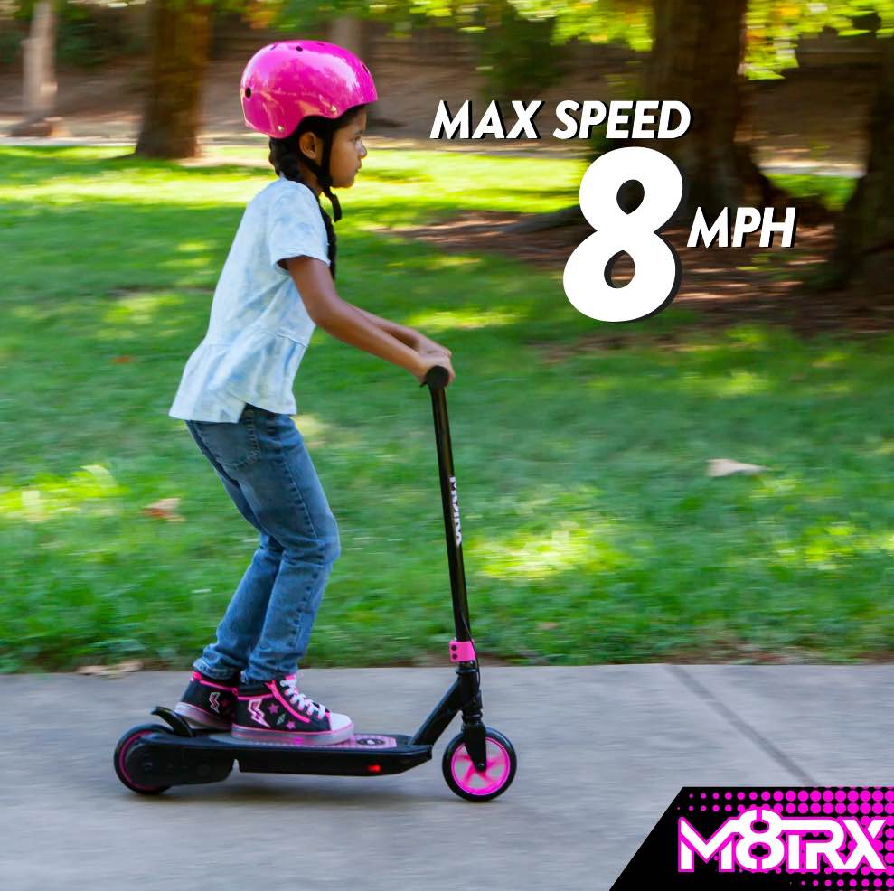 M8TRIX Pink 12V Electric Scooter for Kids Ages 6-12 Powered E-Scooter with Speeds of 8 MPH