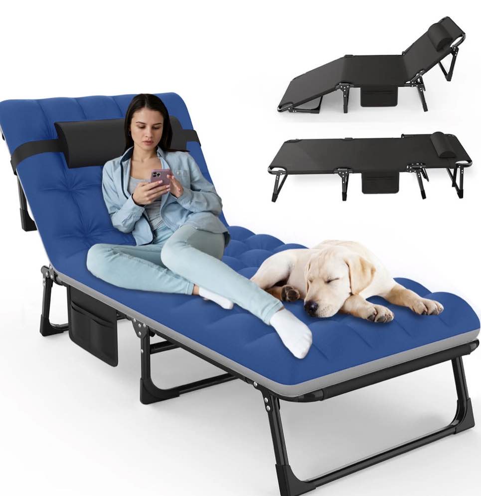 GVDV Portable Folding Camping Cot with Mattress, 29" Wide Multi-Position Folding Chaise Lounge Chair, Oversized Folding Bed Sleep Cot for Outdoor, Home, Office