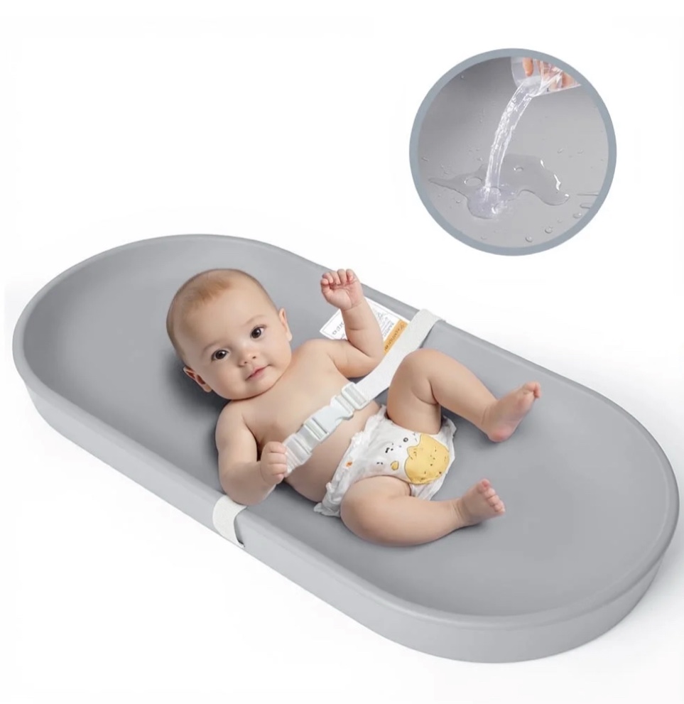 Baby Changing Pad, Caveen Lightweight and Portable Changing Station for Diaper Change and Dresser, with Safety Restraint Belt, Waterproof ,Light Grey