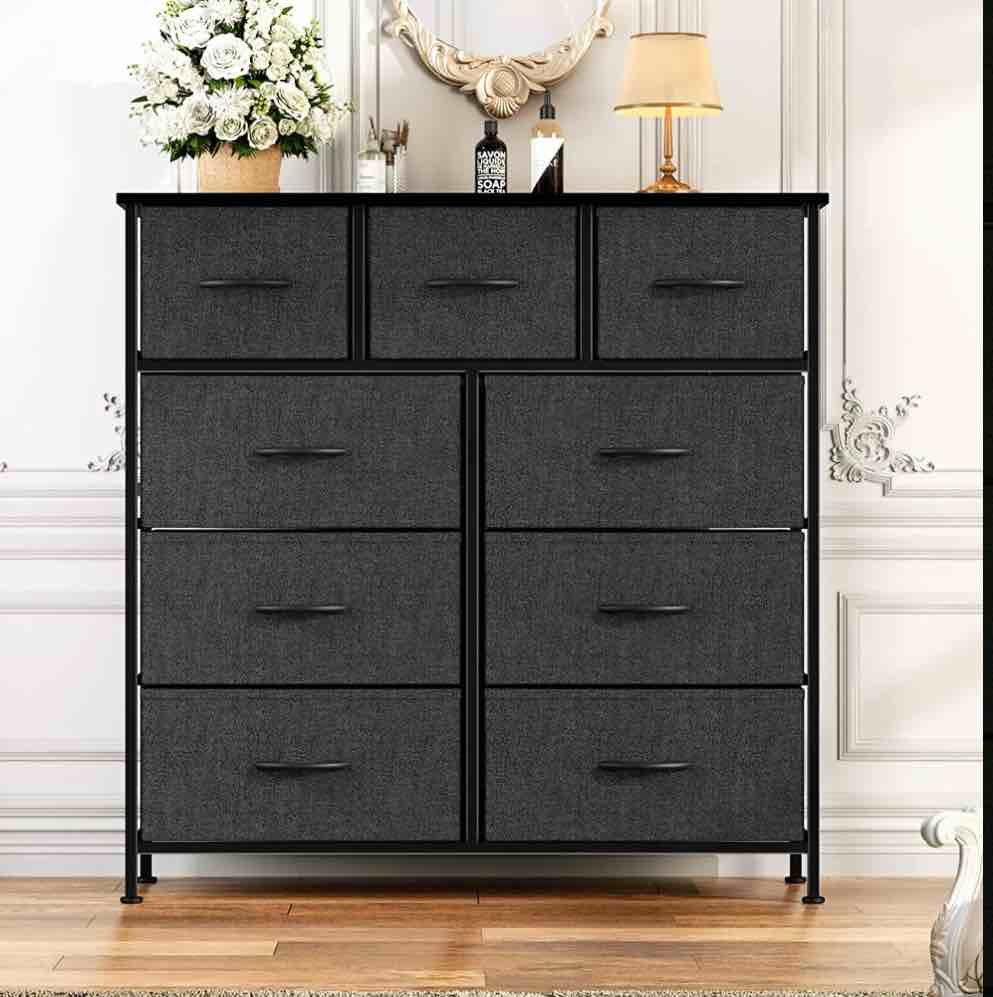 ZUNMOS 9 Drawer Fabric Dresser for Bedroom, Chest of Drawer Organizer Storage Cabinet for Closet, Entryway, Black