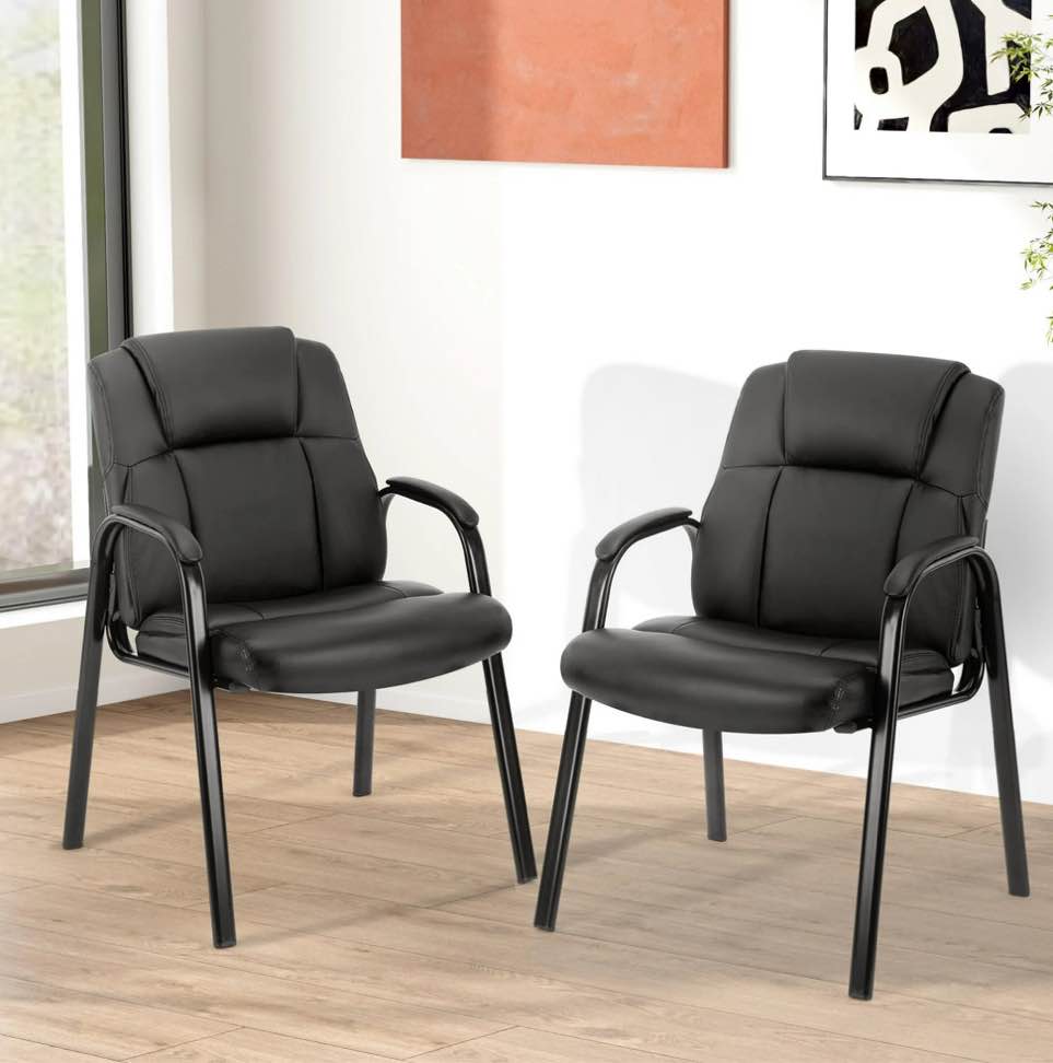edx Executive Office Guest Chair Set of 2 - Stylish and Comfortable PU Leather Desk Chair with Lumbar Support and Padded Armrest, Perfect for Conference Rooms, Reception Areas, and Waiting Rooms