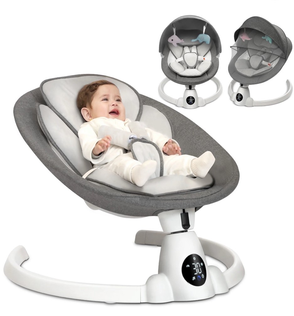 Babyeap Baby Swing for Infants - Smart Electric Swing with Bluetooth Control 5-point Harness,5 Sway Speed,10 Lullabies(Gray)