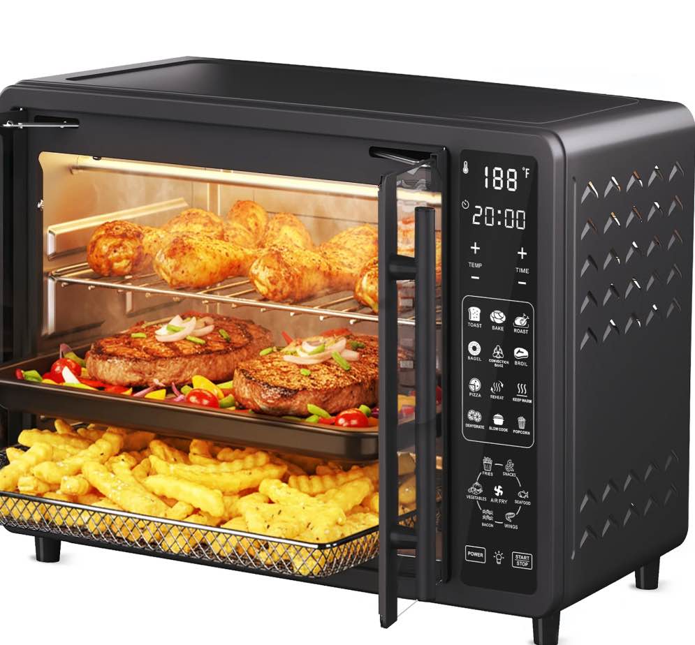 25QT French Door Air Fryer Toaster Oven Combo, Bake, Broil, Roast, 19 Cooking Functions and Digital Controls, NTC Precise Temp Control, 1700W Powerful Heating, Stainless Steel Easy to Clean