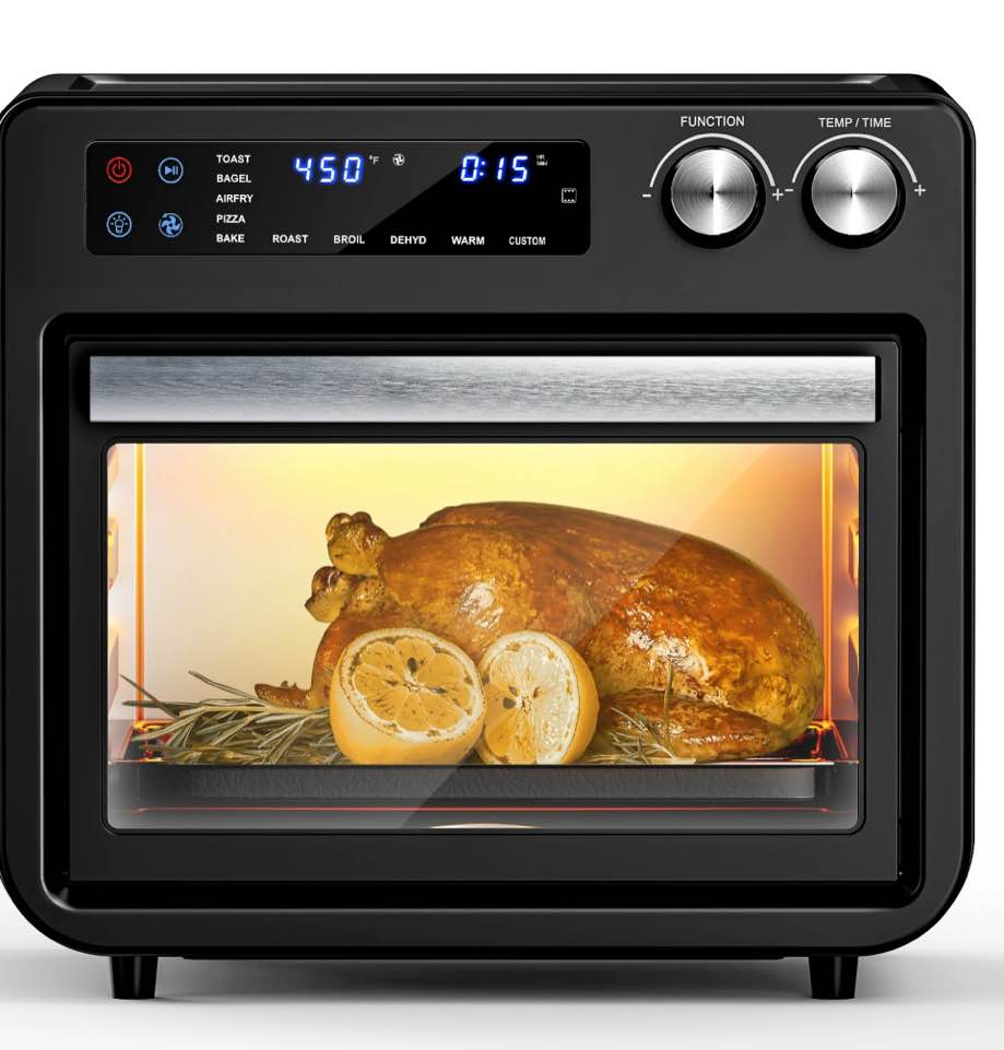 26QT Air Fryer Oven,Oil-Less Digital Touchscreen Toaster Oven with 10-in-1 Multi Function&Custom Mode, Visible Window , 1800W,Black