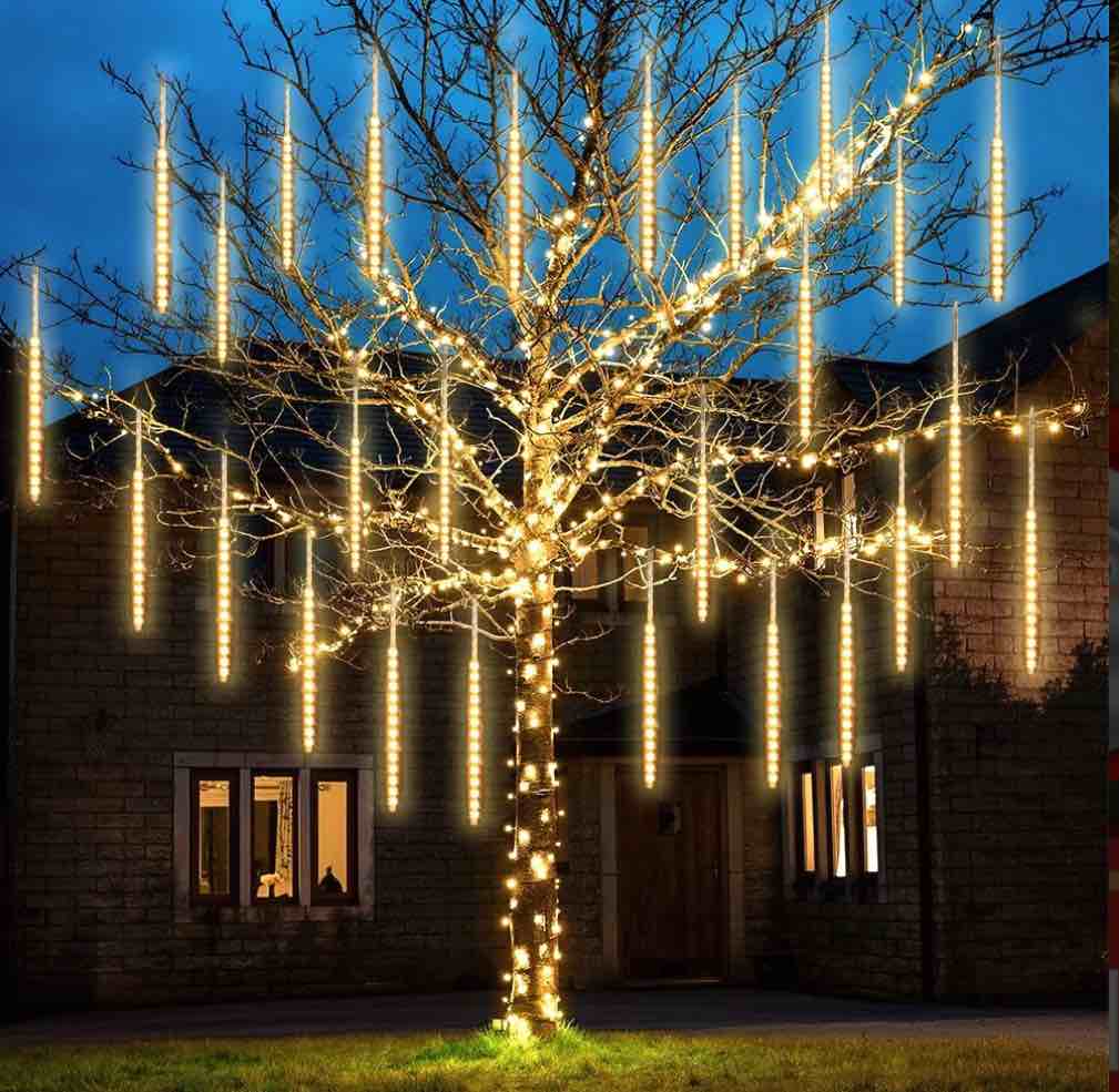 Christmas LED Meteor Shower Rain Warm Lights - 540 LEDs 10 Tubes 20 Inch Drop/Icicle Snow Falling Raindrop Waterproof Cascading Lights for Wedding Xmas New Year Party Tree Decoration (Warm Light)